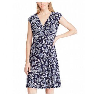 CHAPS Sleeveless Floral Surplice Dress ~Navy Blue ~Spring Summer ~Size XL ~MINT!
